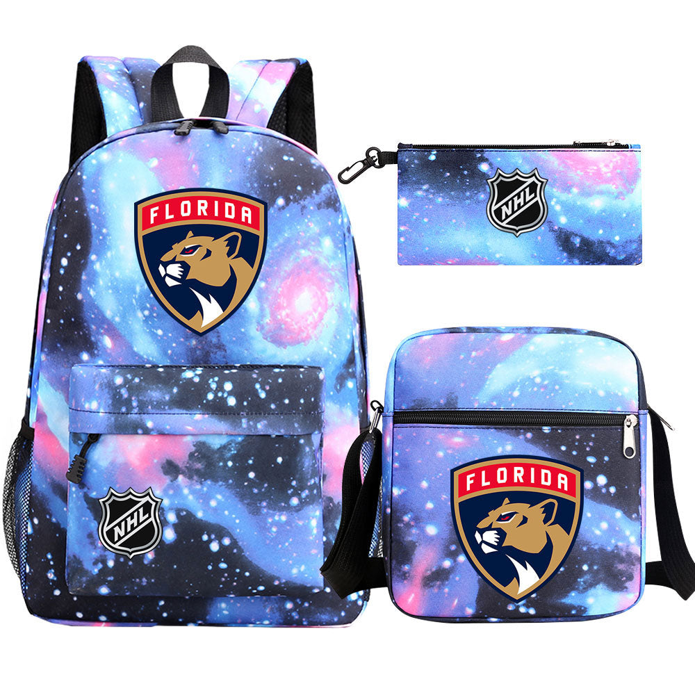 Florida Panthers Hockey League Printed Schoolbag Backpack Shoulder Bag Pencil Bag 3pcs set for Kids Students