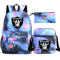 Oakland Raiders Football Team Printed Schoolbag Backpack Shoulder Bag Pencil Bag 3pcs set for Kids Students