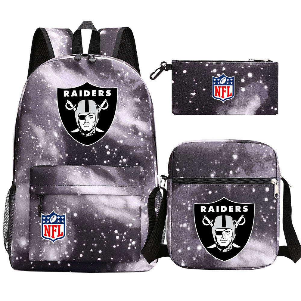 Oakland Raiders Football Team Printed Schoolbag Backpack Shoulder Bag Pencil Bag 3pcs set for Kids Students