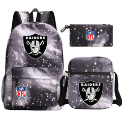 Oakland Raiders Football Team Printed Schoolbag Backpack Shoulder Bag Pencil Bag 3pcs set for Kids Students