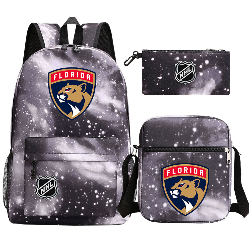 Florida Panthers Hockey League Printed Schoolbag Backpack Shoulder Bag Pencil Bag 3pcs set for Kids Students