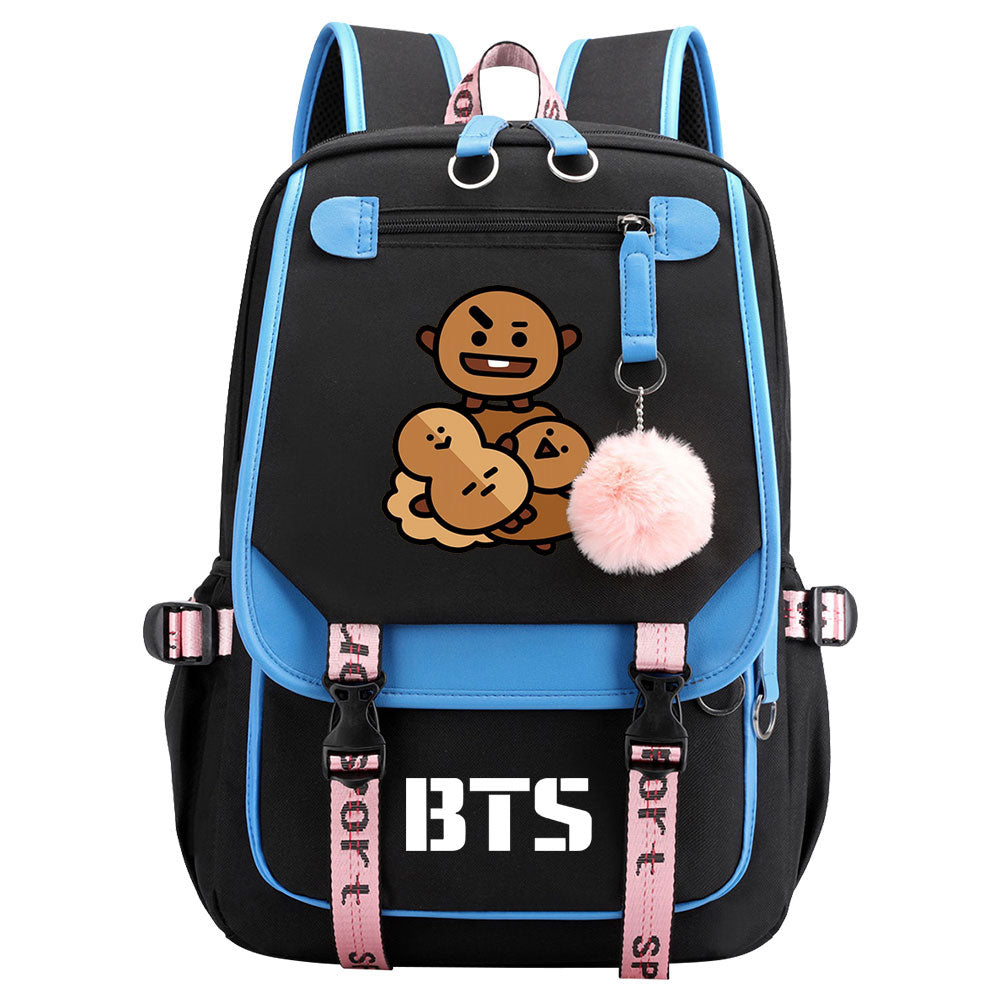 BTS Shooky Waterproof Backpack School Notebook Travel Bag USB Charging