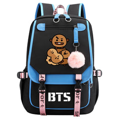 BTS Shooky Waterproof Backpack School Notebook Travel Bag USB Charging