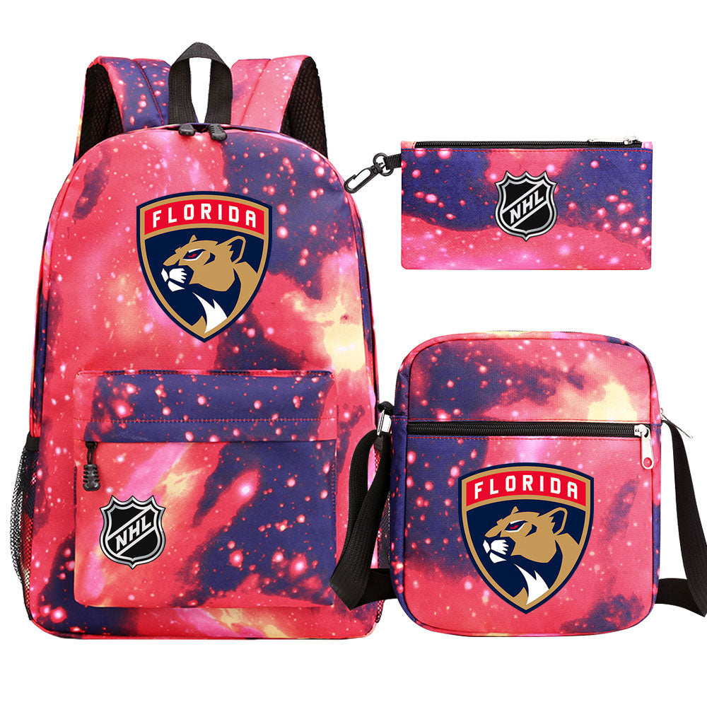 Florida Panthers Hockey League Printed Schoolbag Backpack Shoulder Bag Pencil Bag 3pcs set for Kids Students