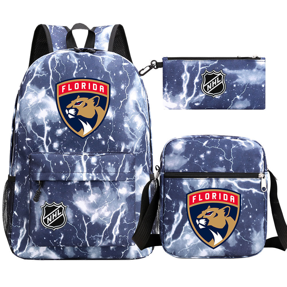 Florida Panthers Hockey League Printed Schoolbag Backpack Shoulder Bag Pencil Bag 3pcs set for Kids Students