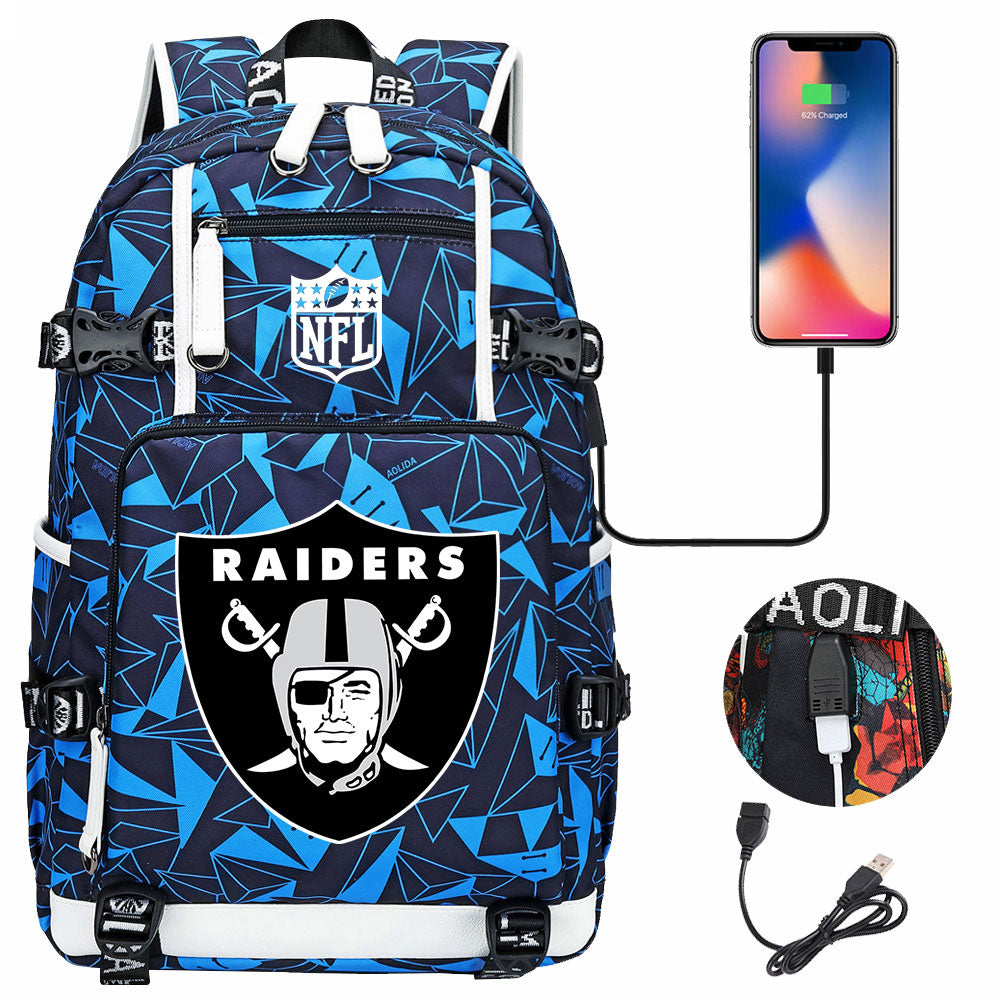 Oakland Raiders Football Team USB Charging Backpack School Notebook Travel Bags