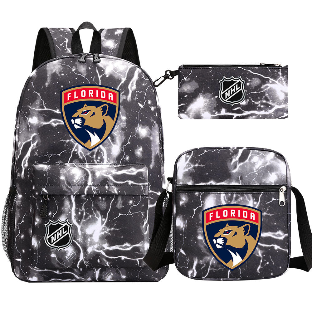 Florida Panthers Hockey League Printed Schoolbag Backpack Shoulder Bag Pencil Bag 3pcs set for Kids Students