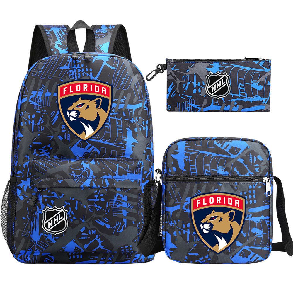 Florida Panthers Hockey League Printed Schoolbag Backpack Shoulder Bag Pencil Bag 3pcs set for Kids Students