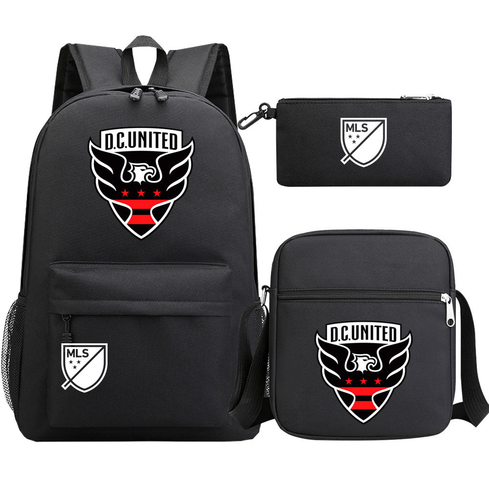 DC United Soccer 3D Printed Schoolbag Backpack Shoulder Bag Pencil Bag 3pcs set for Kids Students