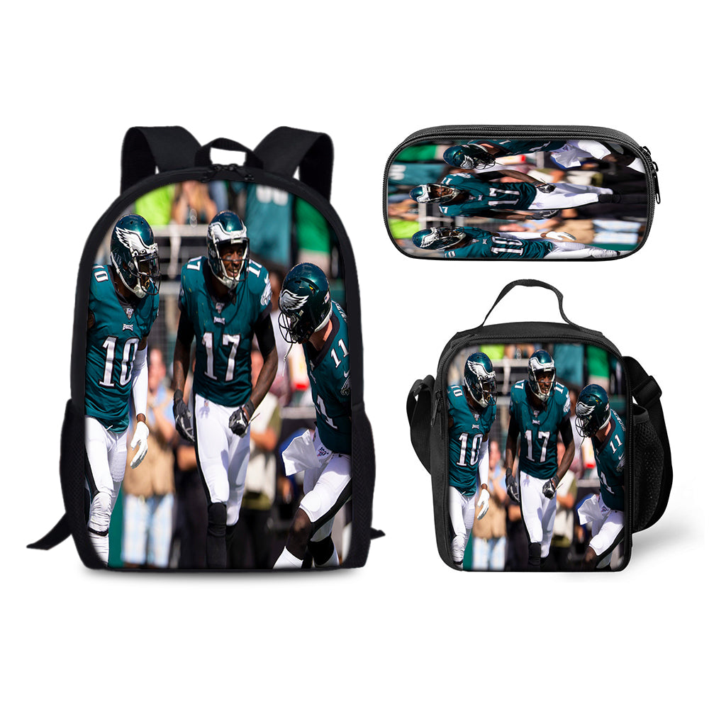 Philadelphia Eagles Football Team Backpack Schoolbag Lunch Bag Pencil Bag for Kids Students 3PCS