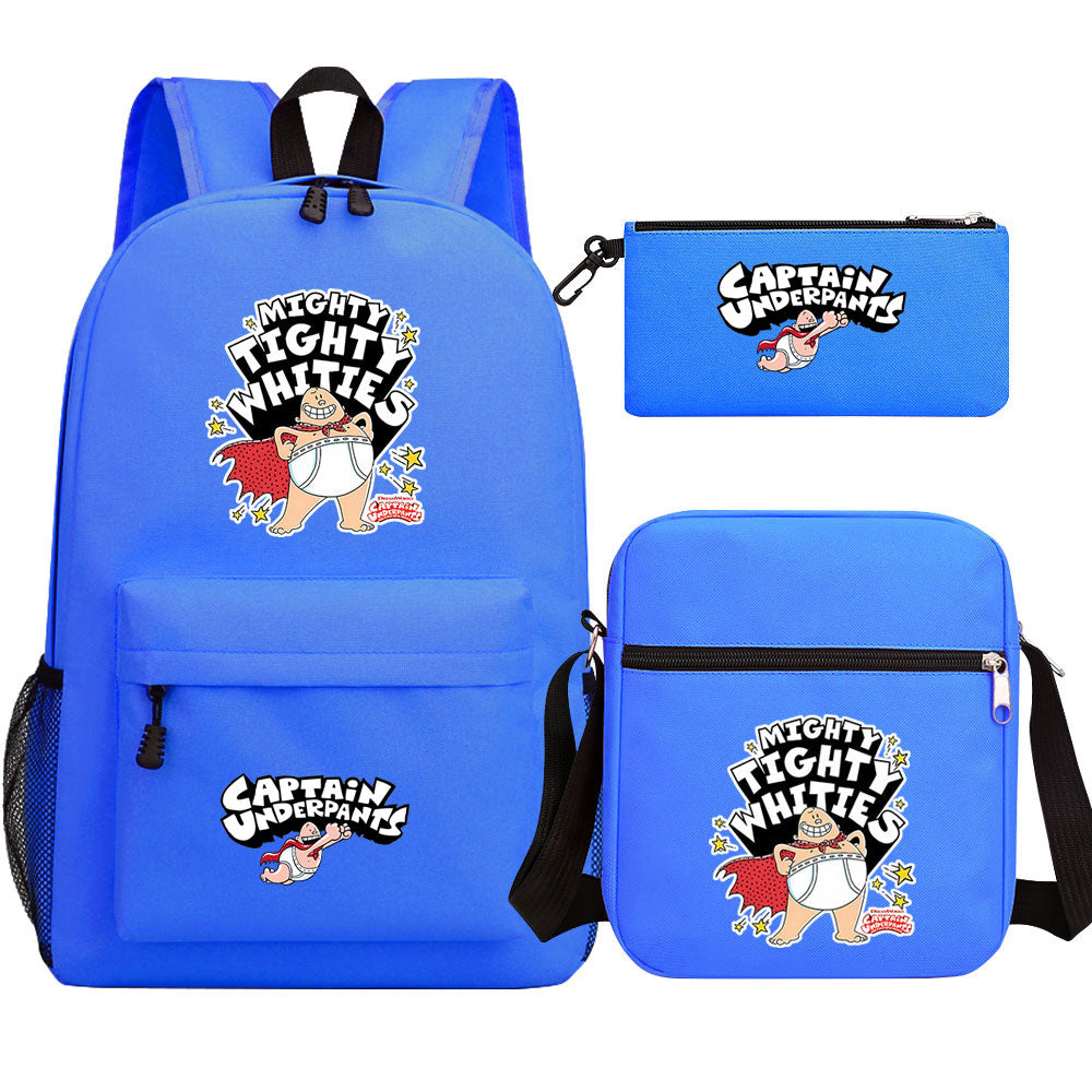 Captain Underpants Printed Schoolbag Backpack Shoulder Bag Pencil Bag 3pcs set for Kids Students