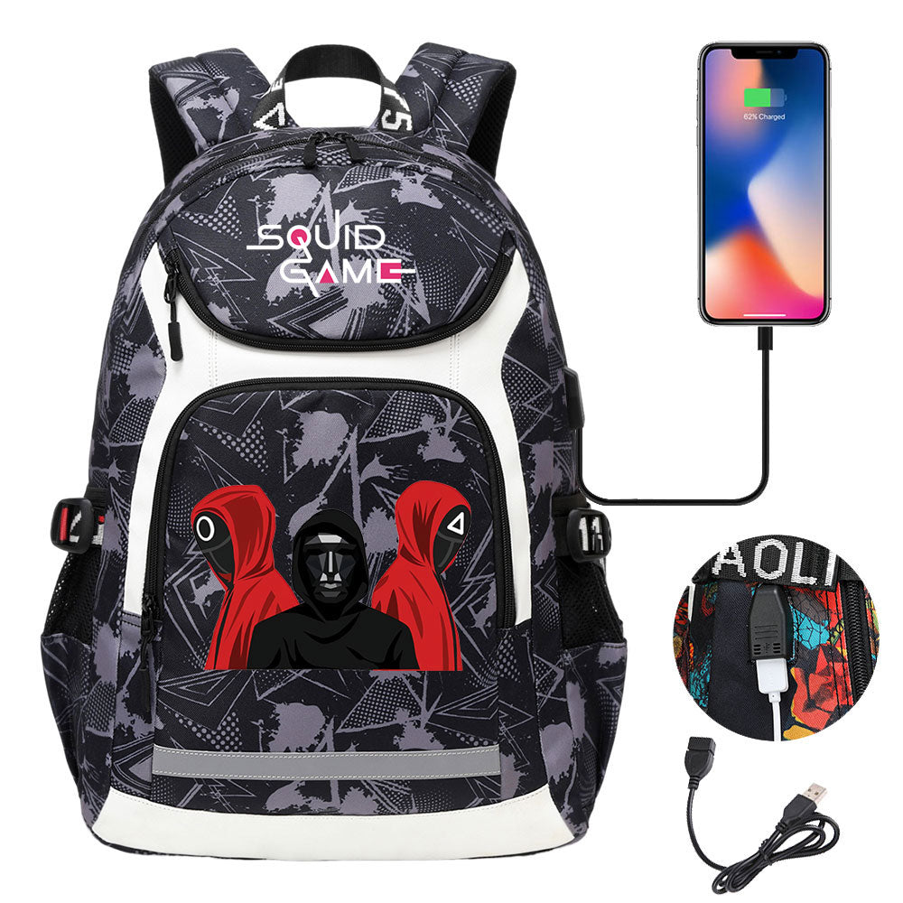 Squid Game USB Charging Backpack School Notebook Travel Bags