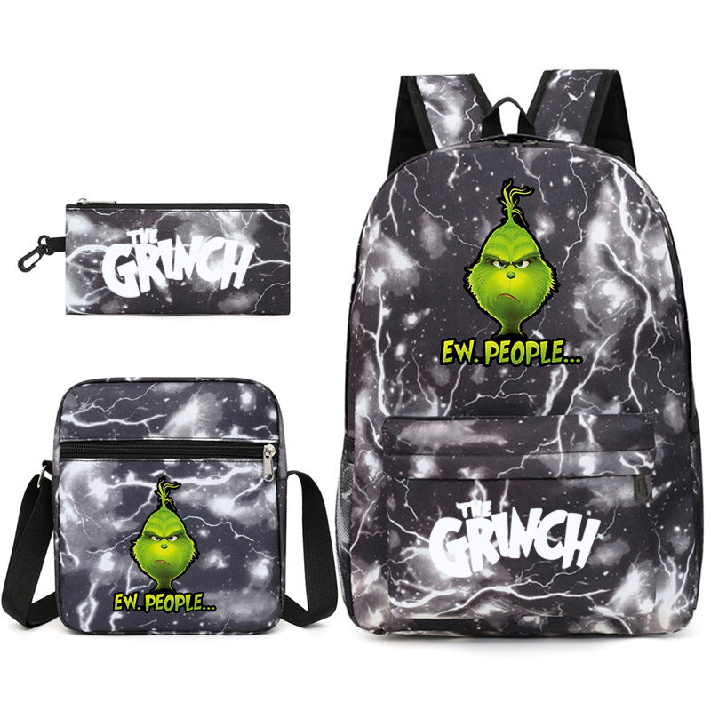 The Grinch Printed Schoolbag Backpack Shoulder Bag Pencil Bag 3pcs set for Kids Students