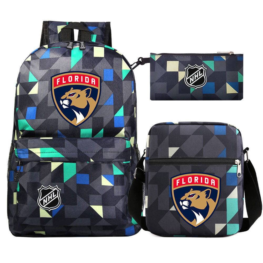 Florida Panthers Hockey League Printed Schoolbag Backpack Shoulder Bag Pencil Bag 3pcs set for Kids Students