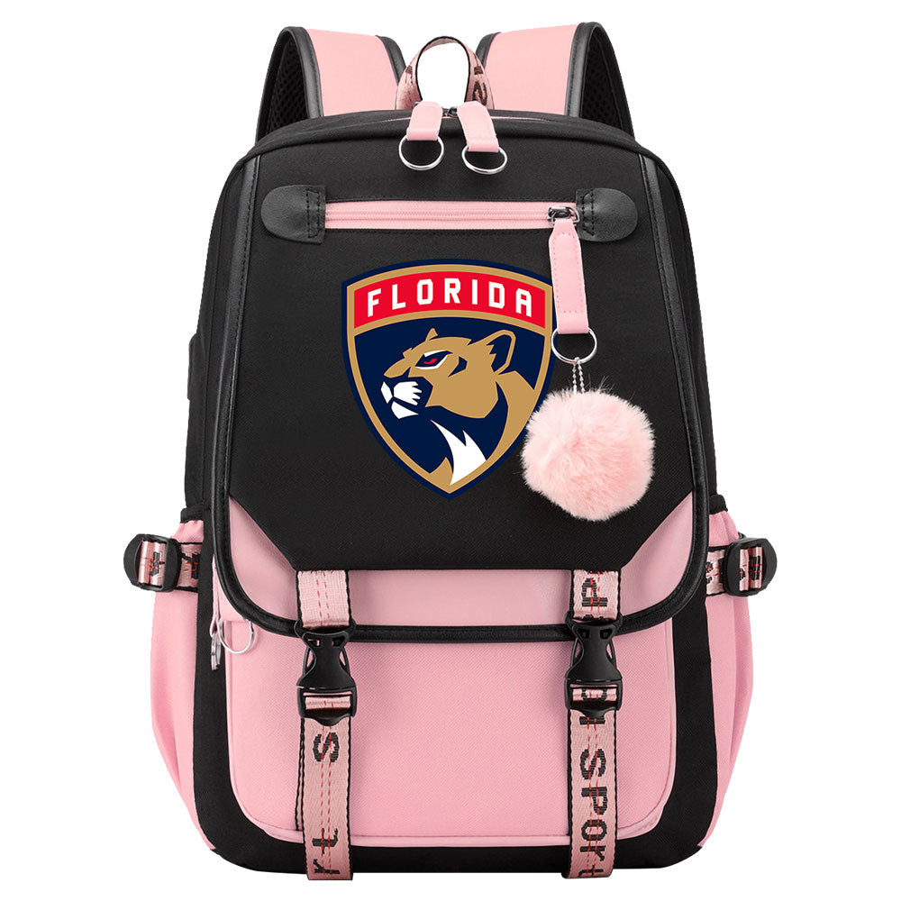 Florida Panthers Hockey League Waterproof Backpack School Notebook Travel Bag USB Charging