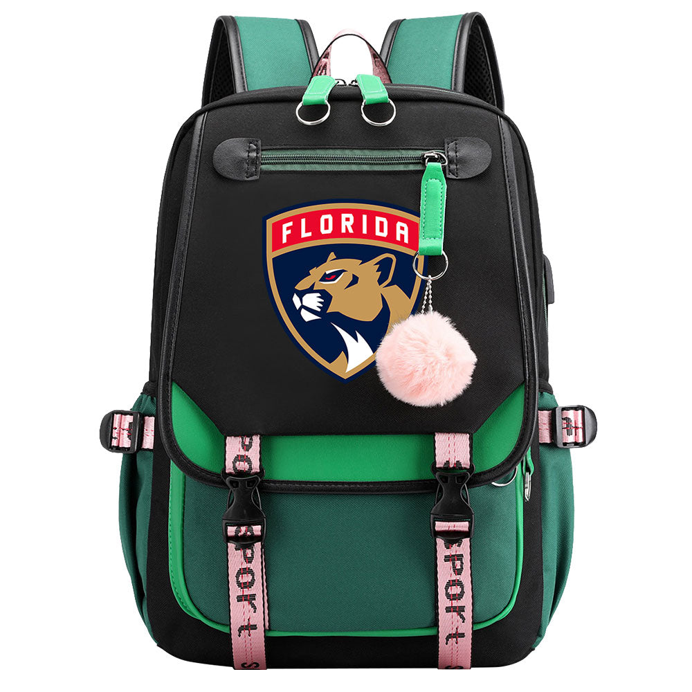 Florida Panthers Hockey League Waterproof Backpack School Notebook Travel Bag USB Charging