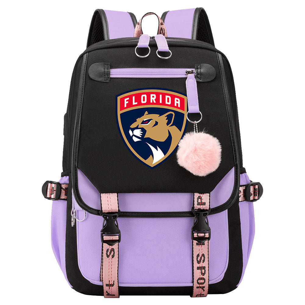 Florida Panthers Hockey League Waterproof Backpack School Notebook Travel Bag USB Charging