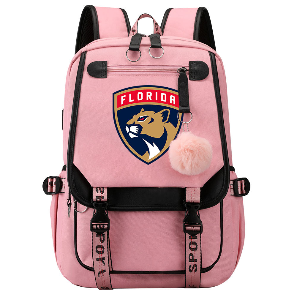 Florida Panthers Hockey League Waterproof Backpack School Notebook Travel Bag USB Charging