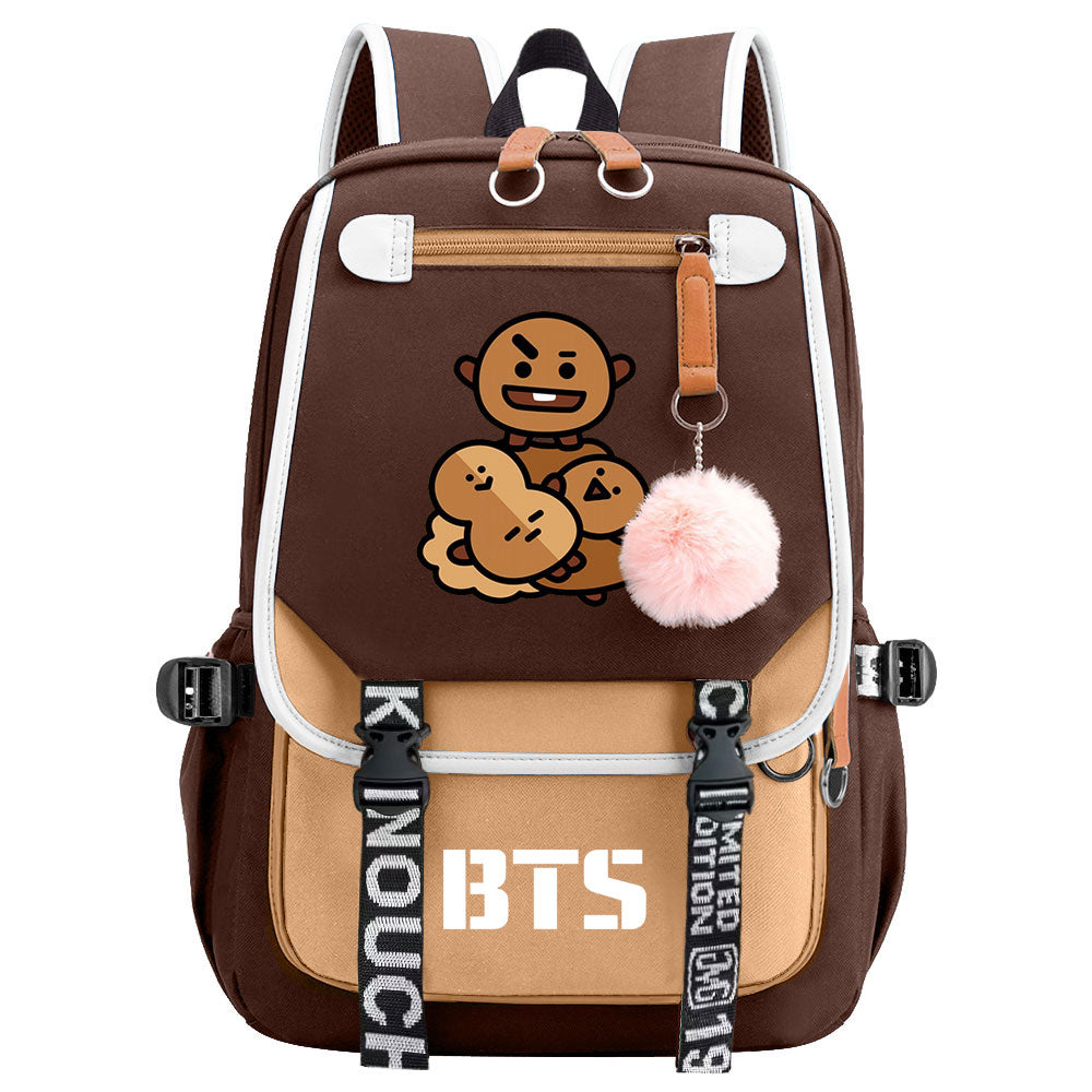 BTS Shooky Waterproof Backpack School Notebook Travel Bag USB Charging