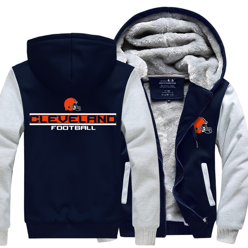 Cleveland Football Team Unisex Lined Hoodie Fleece Sweatshirt Full Zipper Hooded Thicken Jacket