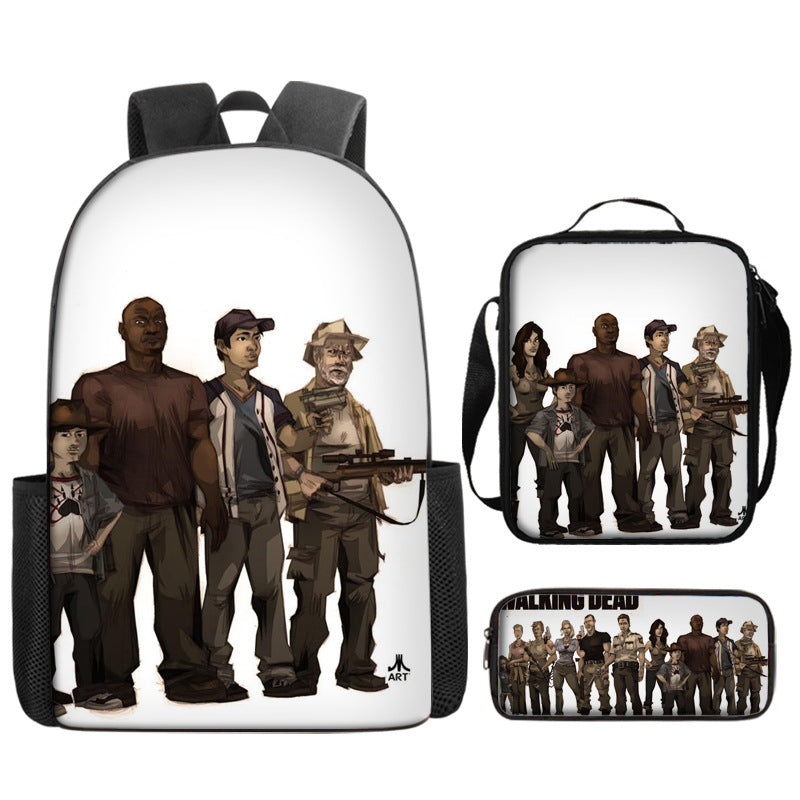 The Walking Dead Full Printed Backpack Schoolbag Travel Notebook Bag Lunch Bag Pencil Bag for Kids Students 3PCS