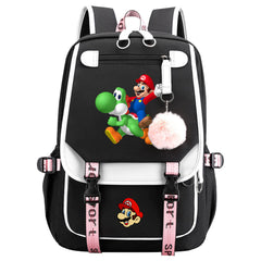 Super Mario Waterproof Backpack School Notebook Travel Bags USB Charging