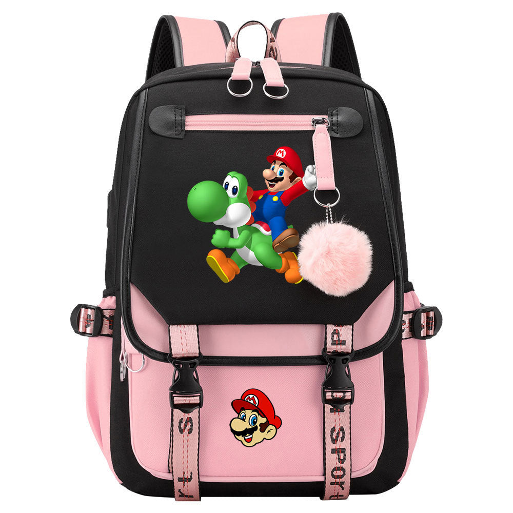 Super Mario Waterproof Backpack School Notebook Travel Bags USB Charging