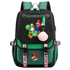 Super Mario Waterproof Backpack School Notebook Travel Bags USB Charging