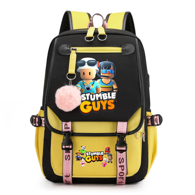 Stumble Guys Waterproof Backpack School Notebook Travel Bags USB Charging