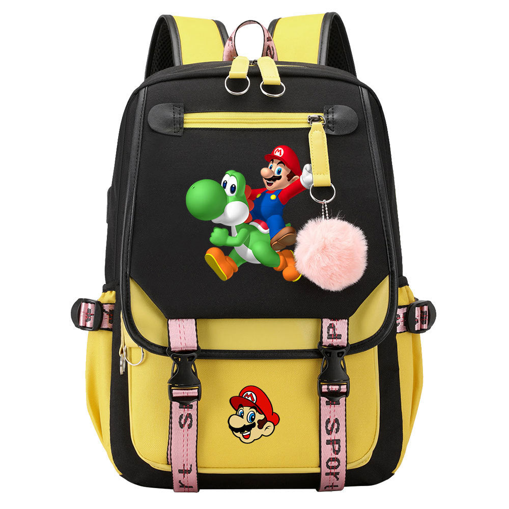 Super Mario Waterproof Backpack School Notebook Travel Bags USB Charging