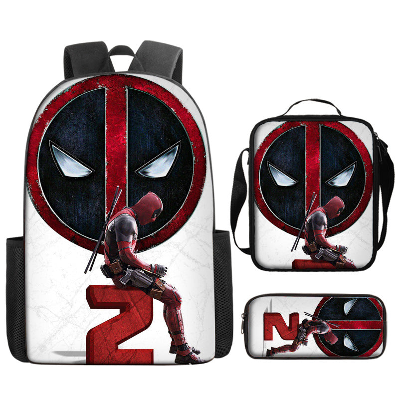 Deadpool Full Printed Backpack Schoolbag Travel Notebook Bag Lunch Bag Pencil Bag for Kids Students 3PCS