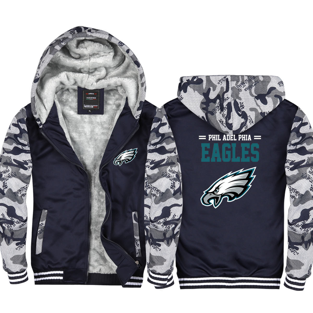 Philadelphia Football Eagles  Unisex Lined Hoodie Fleece Sweatshirt Full Zipper Hooded Thicken Jacket