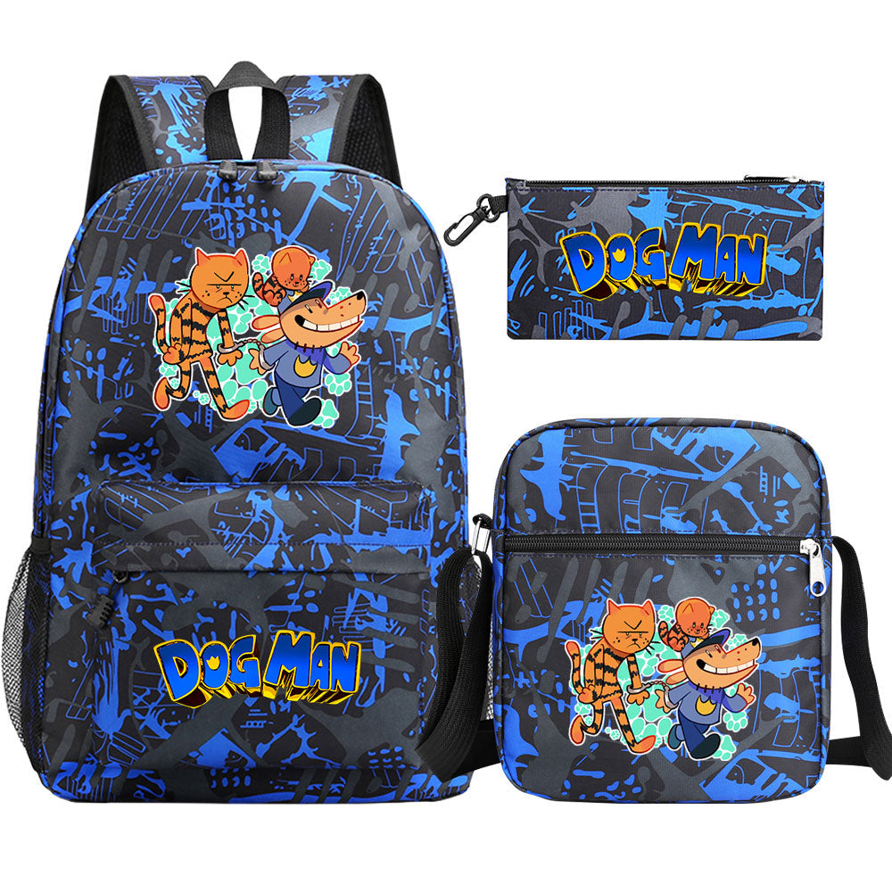 Dog Man Printed Schoolbag Backpack Shoulder Bag Pencil Bag 3pcs set for Kids Students