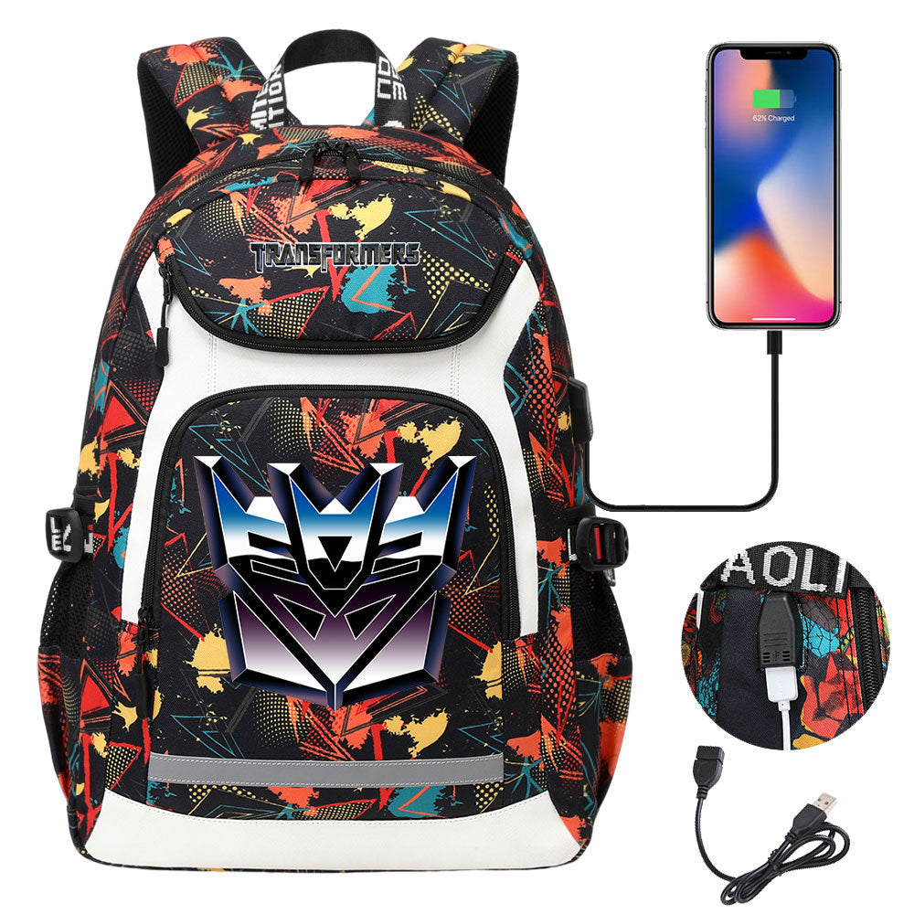 Transformers USB Charging Backpack School Notebook Travel Bags