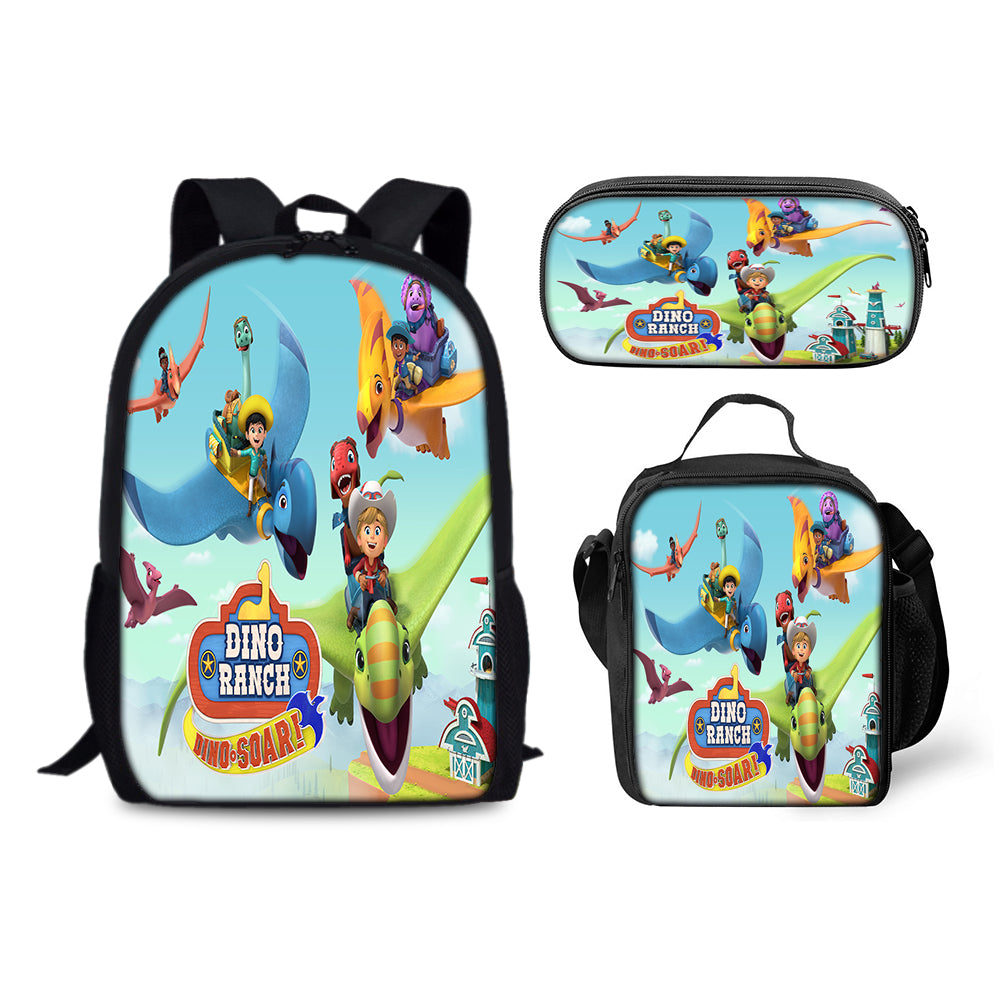 Dino Ranch Backpack Schoolbag Lunch Bag Pencil Bag for Kids Students 3PCS