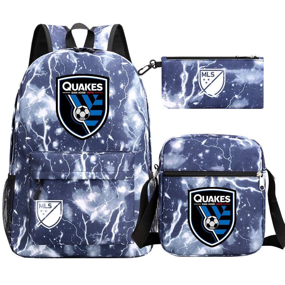 San Jose Earthquakes Soccer Printed Schoolbag Backpack Shoulder Bag Pencil Bag 3pcs set for Kids Students