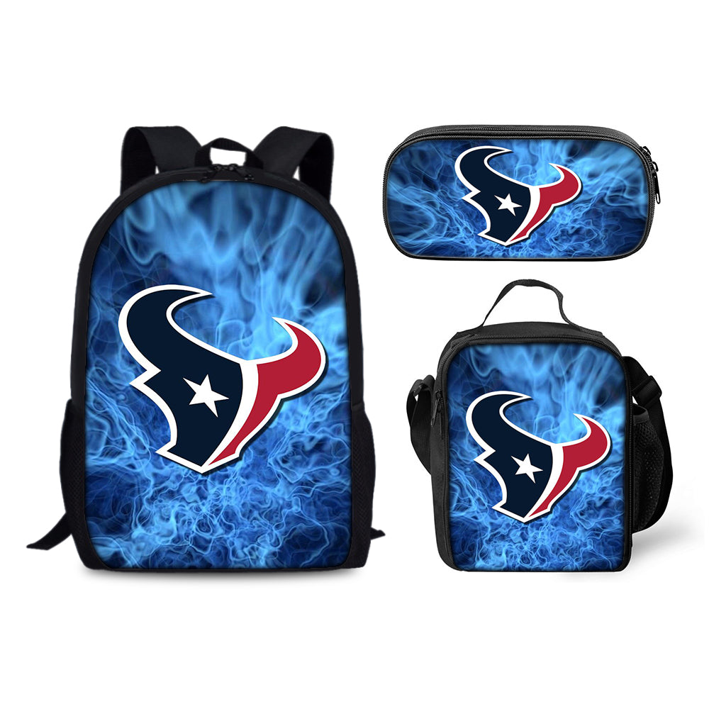 Houston Texans Football Team Backpack Schoolbag Lunch Bag Pencil Bag for Kids Students 3PCS