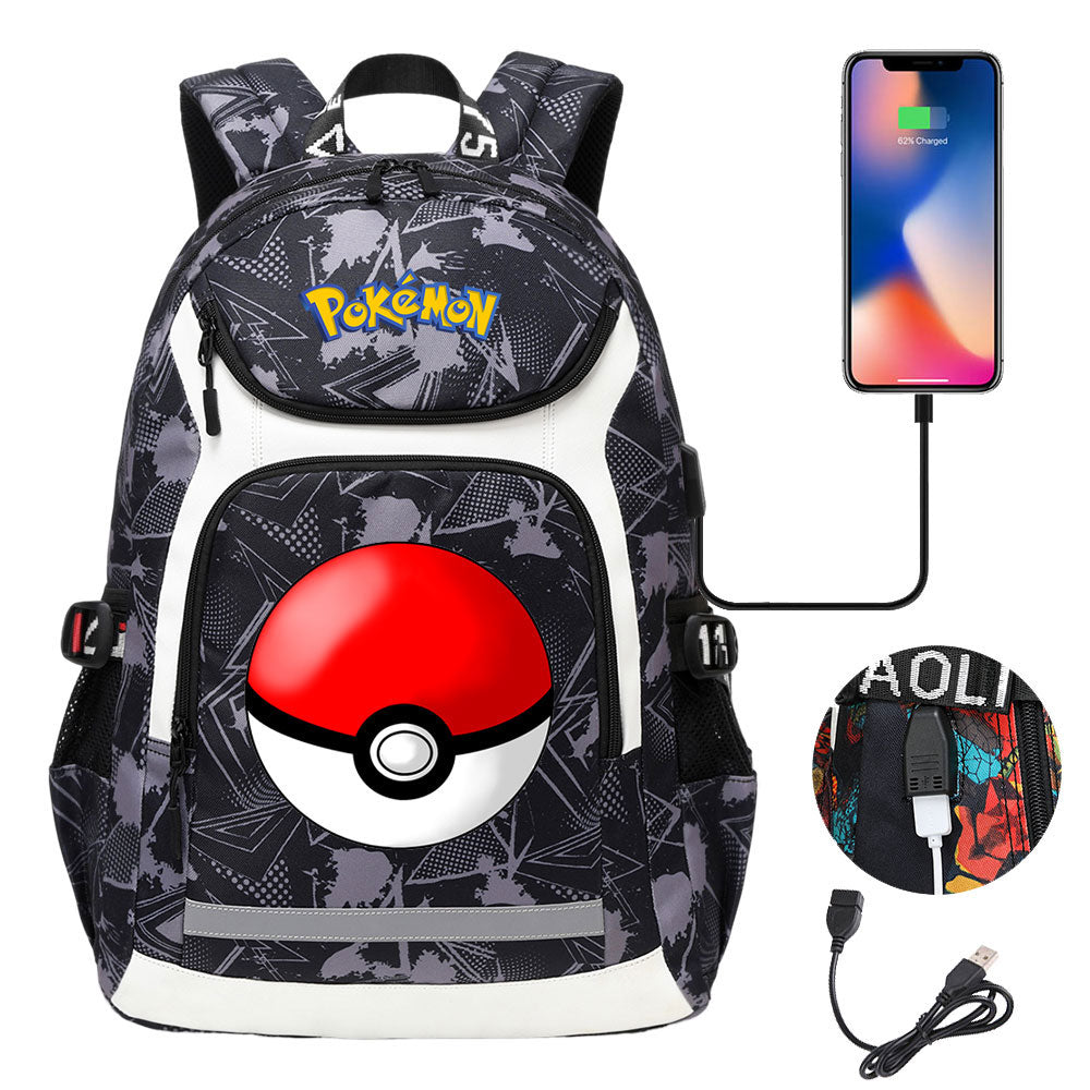 Pikachu USB Charging Backpack School Notebook Travel Bags