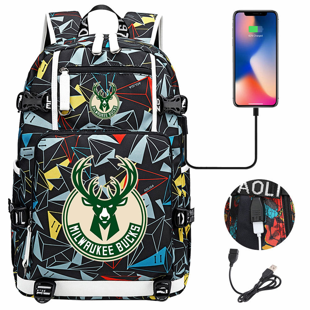 Kobe Black Mamba Curry Bucks USB Charging Backpack School Notebook Travel Bags Basketball Bag