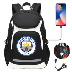 Manchester City Football Club USB Charging Backpack School Notebook Travel Bags