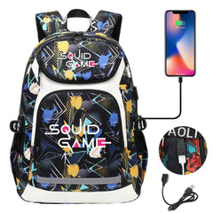 Squid Game USB Charging Backpack School Notebook Travel Bags