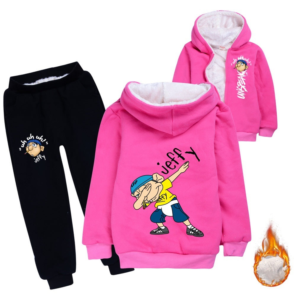 Jeffy Sherpa Lined Hoodie Fleece Sweatshirt Pants Full Set for Kids