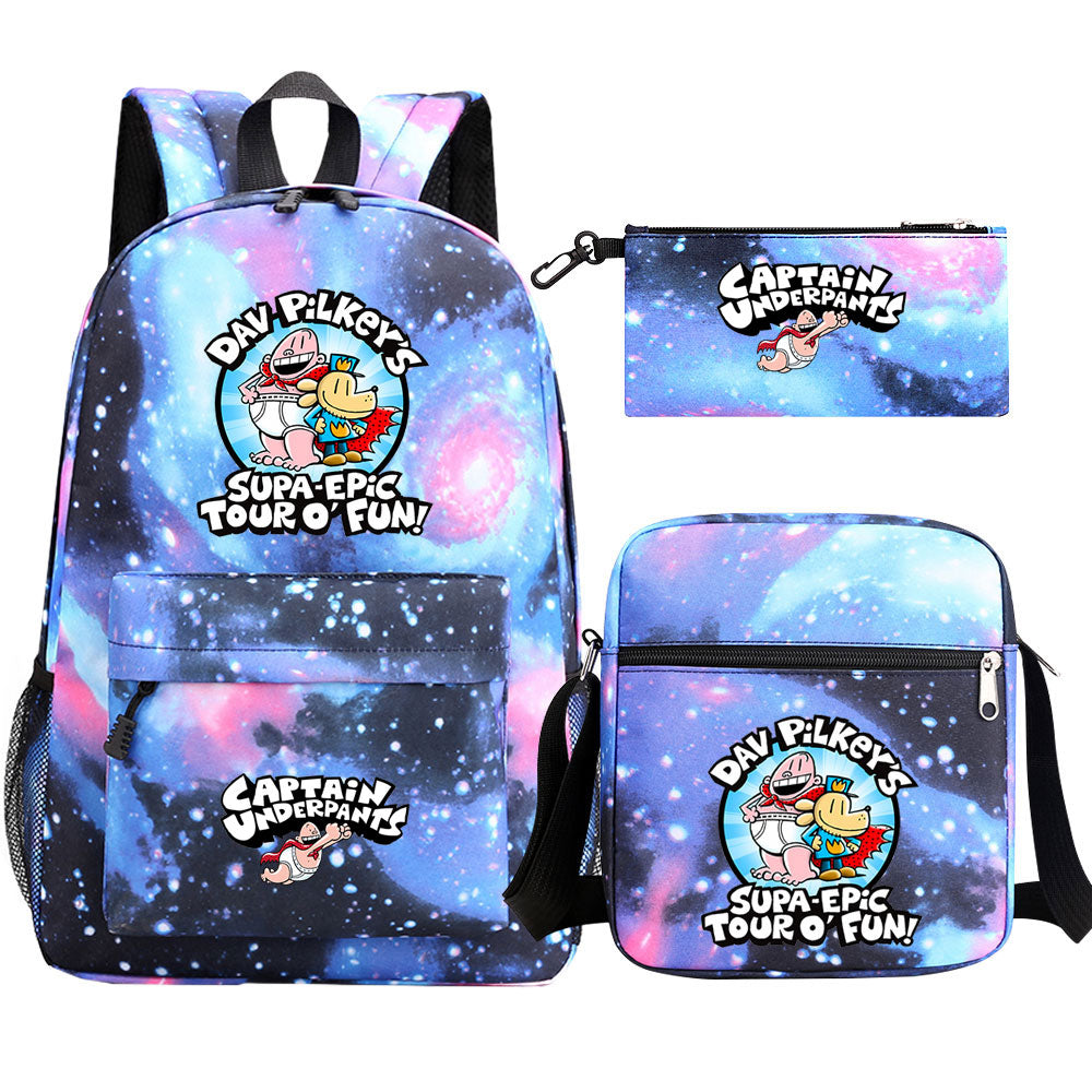 Captain Underpants Printed Schoolbag Backpack Shoulder Bag Pencil Bag 3pcs set for Kids Students