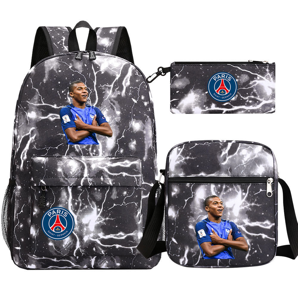 Football Paris Mbappe Schoolbag Backpack Shoulder Bag Pencil Bag Set Gift for Kids Students