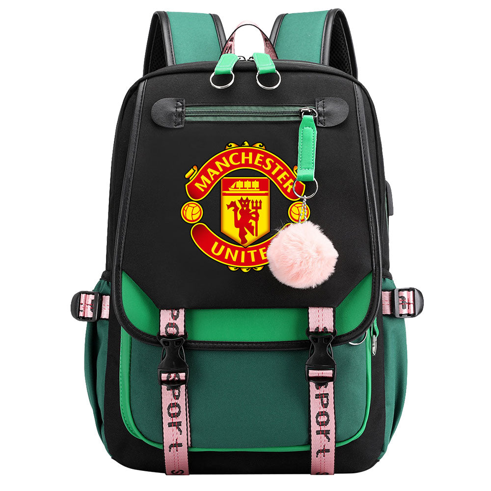 Manchester United Football Club Waterproof Backpack School Notebook Travel Bags USB Charging