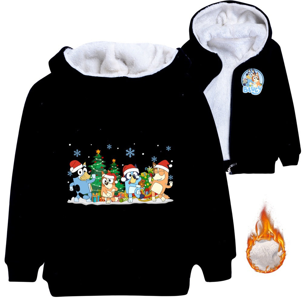 Bluey Christmas Sherpa Lined Hoodie Fleece Sweatshirt Full Zip Hooded Jacket for Kids