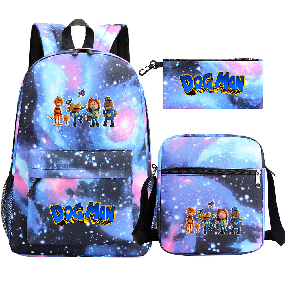 Dog Man Printed Schoolbag Backpack Shoulder Bag Pencil Bag 3pcs set for Kids Students