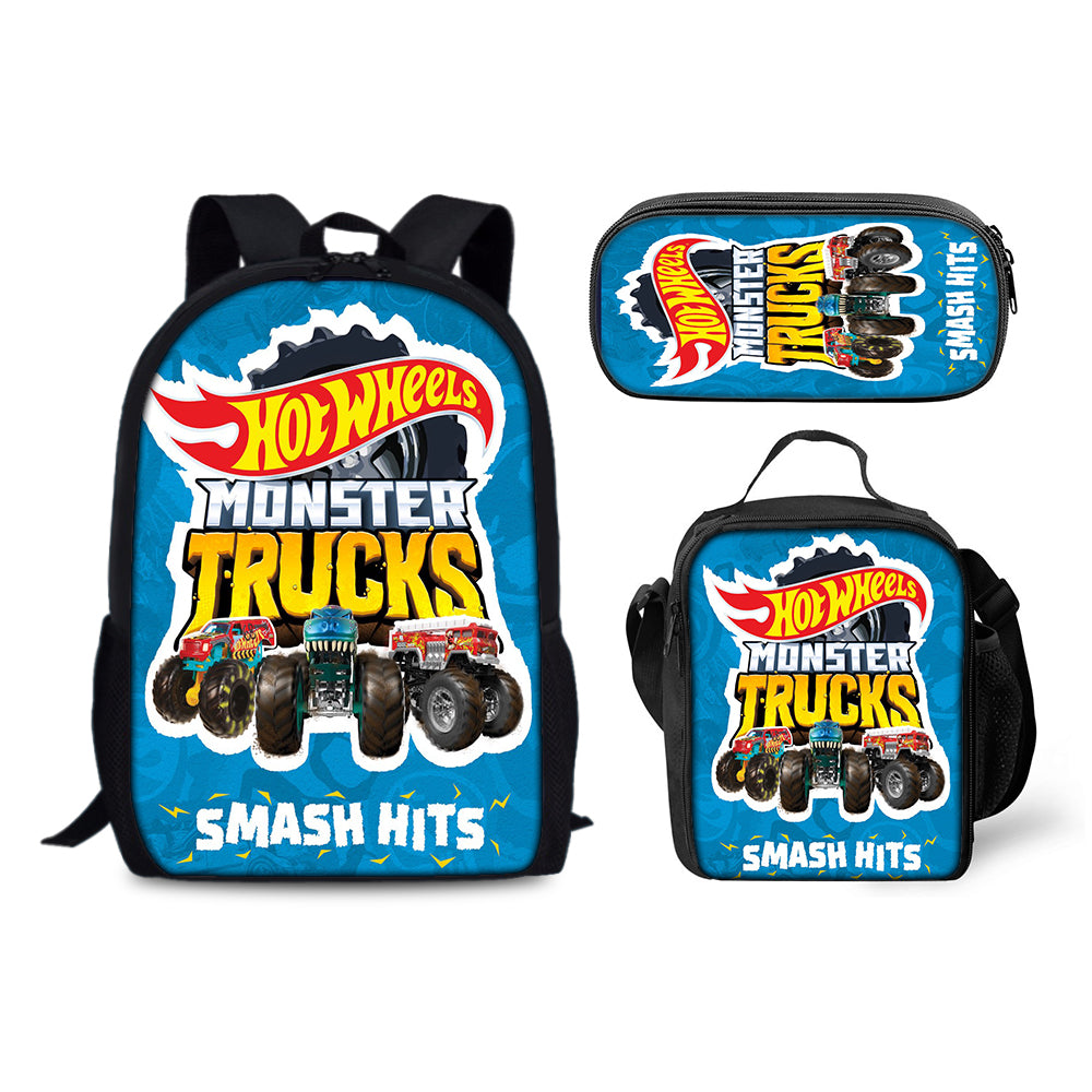 Hot Wheels Backpack Schoolbag Lunch Bag Pencil Bag for Kids Students 3PCS