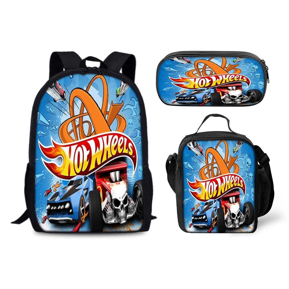 Hot Wheels Backpack Schoolbag Lunch Bag Pencil Bag for Kids Students 3PCS