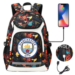 Manchester City Football Club USB Charging Backpack School Notebook Travel Bags